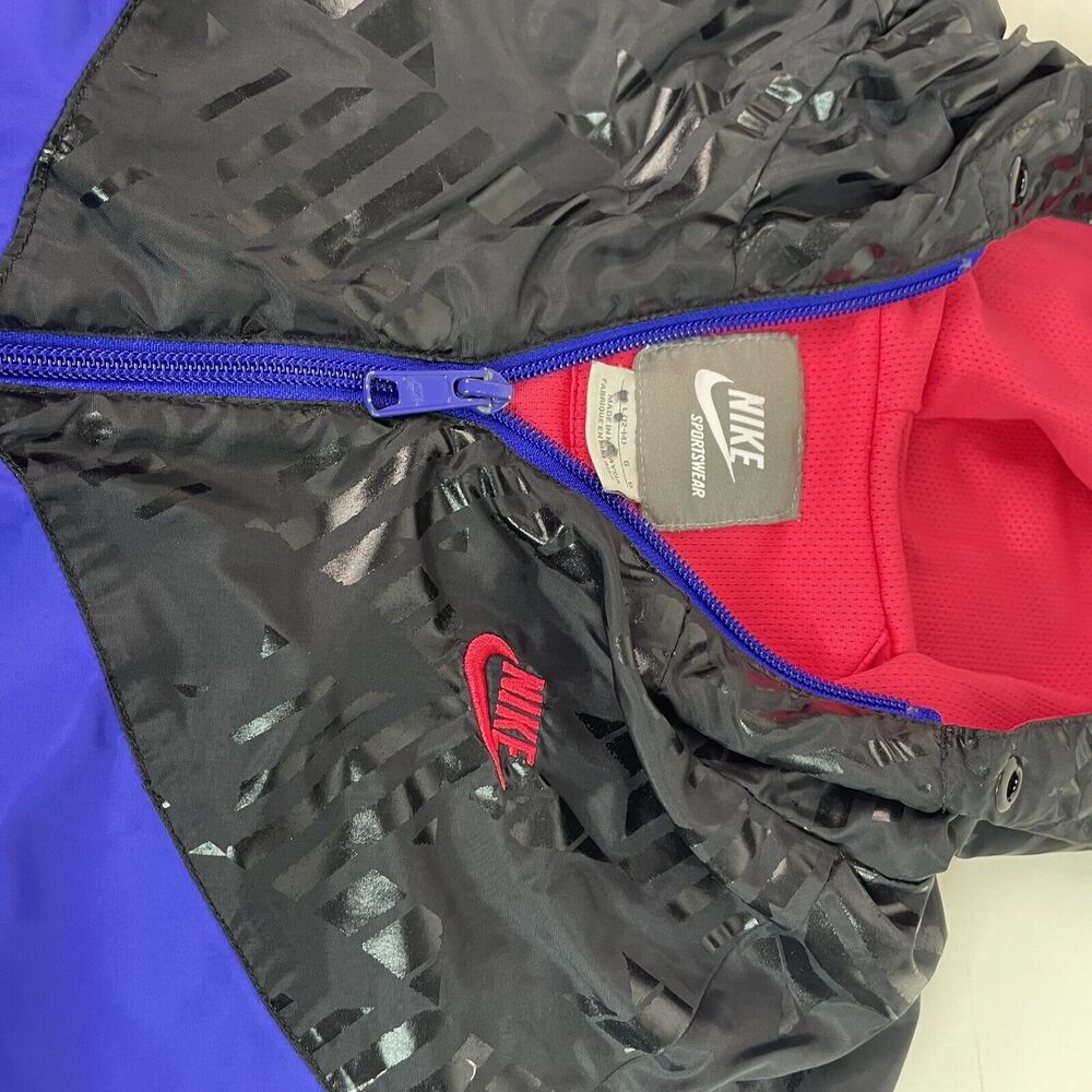 Vintage Nike Windbreaker Jacket, Youth Large, Blue/Black, Full Zip, Hooded - Picture 4 of 10